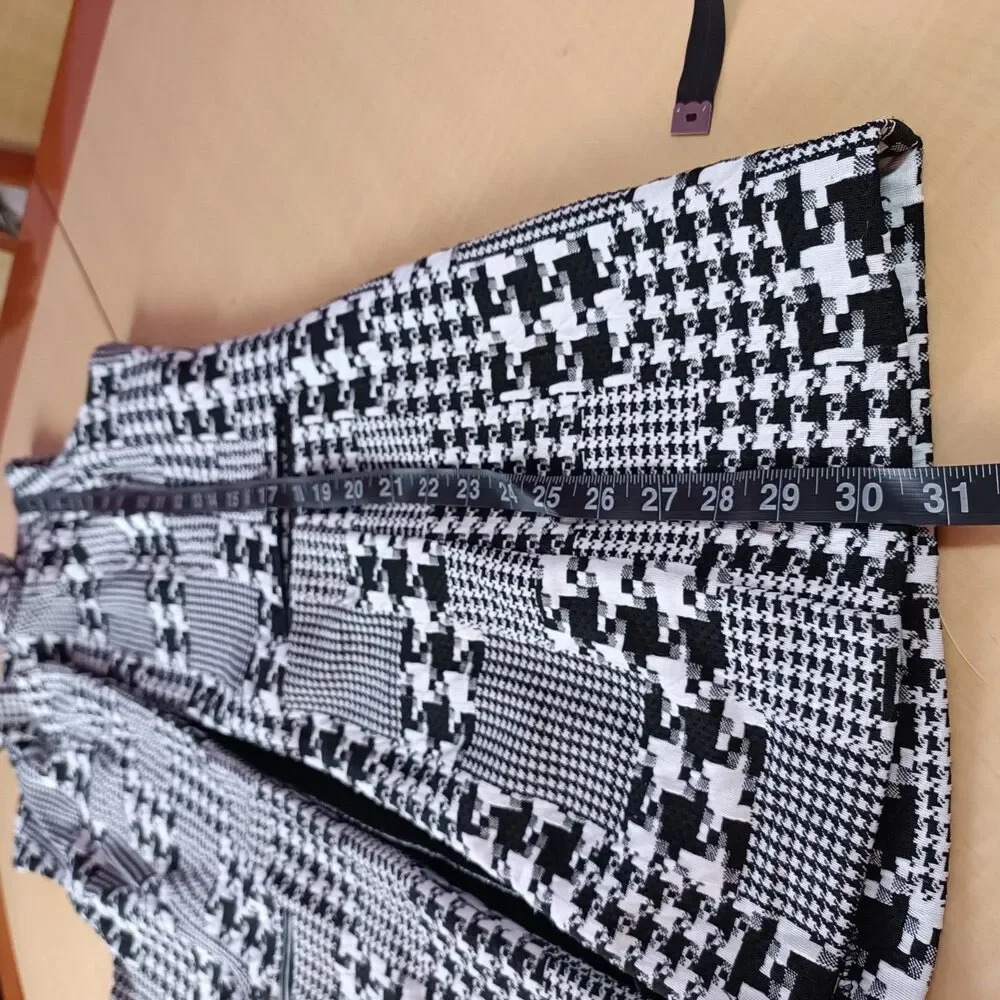 Woman's open sleeveless blazer cardigan houndstooth black white collar Large - Picture 12 of 15